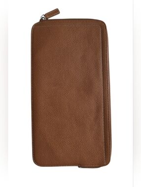 Levenger British Tan Leather Travel Zip-around Wallet Organizer EUC